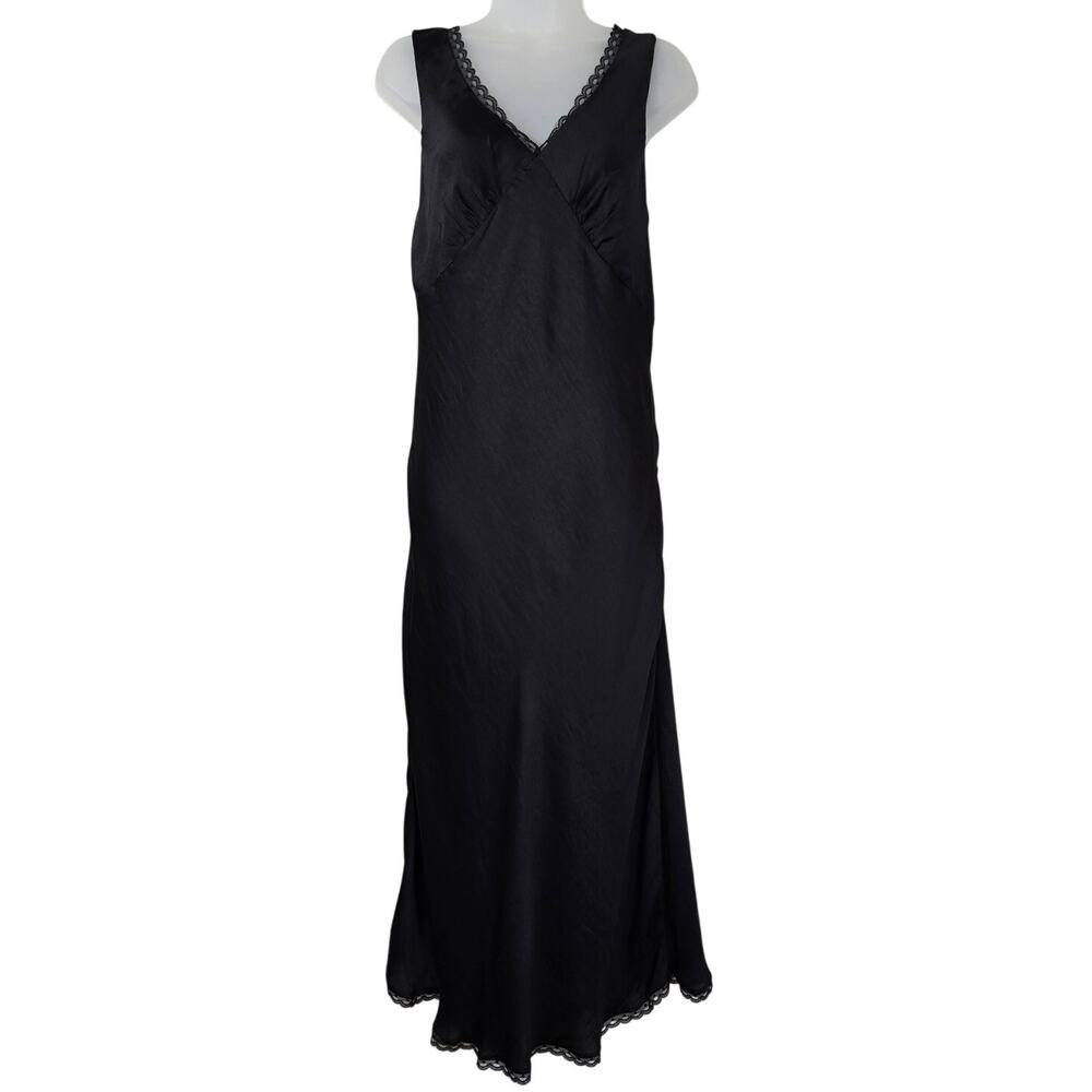 American Eagle Baby Doll Dress Women's L Black Satin Lace Trim Whimsigoth Fairy